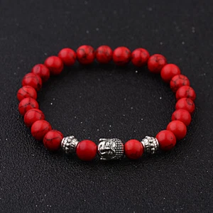 8mm Women Men Fashion Natural Red Turquoise Howlite Energy Buddha Beads Bracelet - Picture 1 of 38