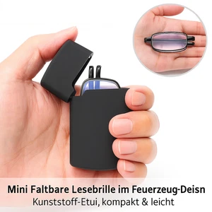 Mini Faltbare Lesebrille im Feuerzeug-Design – Kunststoff-Etui, kompakt & leicht - Bild 1 von 7