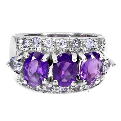 925 Anello Argento Sterling Ovale Ametista 7x5mm Tanzanite Gemma Gioielli Size 7 - Immagine 1 di 4