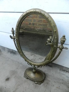 Vintage Messing Jugendstil Stil Kippbare Tischplatte SCHMINKSPIEGEL."FAL" Italienisch? - Bild 1 von 7