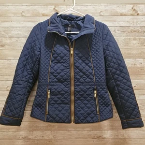 H&M Coat Size 6 Small Down Quilted Puffer Jacket Blue Full Zip Womens - Picture 1 of 19