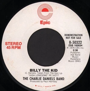 Charlie Daniels Band Billy the Kid 7" vinyl USA Epic 1976 promo copy 850322 - Bild 1 von 2