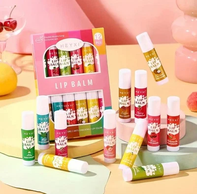 12X Lip Balm Set Multi Pack Stick Fruit Flavoured Moisturising Beeswax Vitamin E - Image 1 of 4
