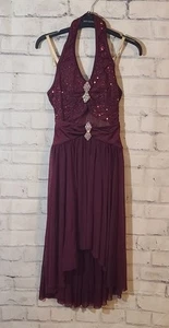 Weissman Dance lyrisches weinrotes Pailletten Strass Kleid Damen Small - Bild 1 von 5