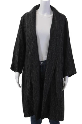 Eileen Fisher Women Black Striped Silk Blend Coatigan 3/4 Sleeve Size 1X - Image 1 of 4