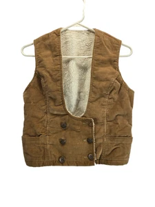 Vintage Damen Wollfleece gefüttert hellbraun Cord zwei Taschen Weste - Bild 1 von 16