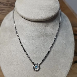 David Yurman Cookie Kabel Halskette mit Blautopas 16 Zoll 925 & 14k 15g B258 - Bild 1 von 12