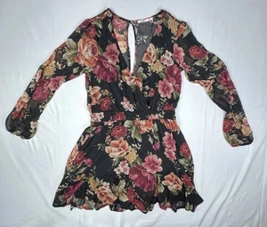 Boho Chic Chiffon Blumendruck Minikleid - Medium, V-Ausschnitt, mit Rüschensaum EUC - Bild 1 von 13