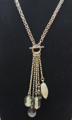 Lia Sophia Jewelry Silver Tone Lariat Myth Necklace Gray Black Lampwork Beads - Image 1 of 4