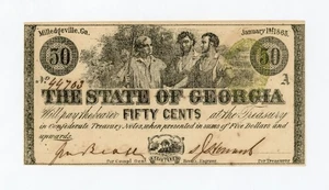 1863 Cr.14A 50c The State of GEORGIA Note - CIVIL WAR Era AU/UNC - Picture 1 of 2