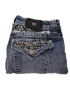Miss Me Jeans Size 33 Style Cuffed Capri dark indigo blue, medium wash JY6191P - Picture 1 of 9