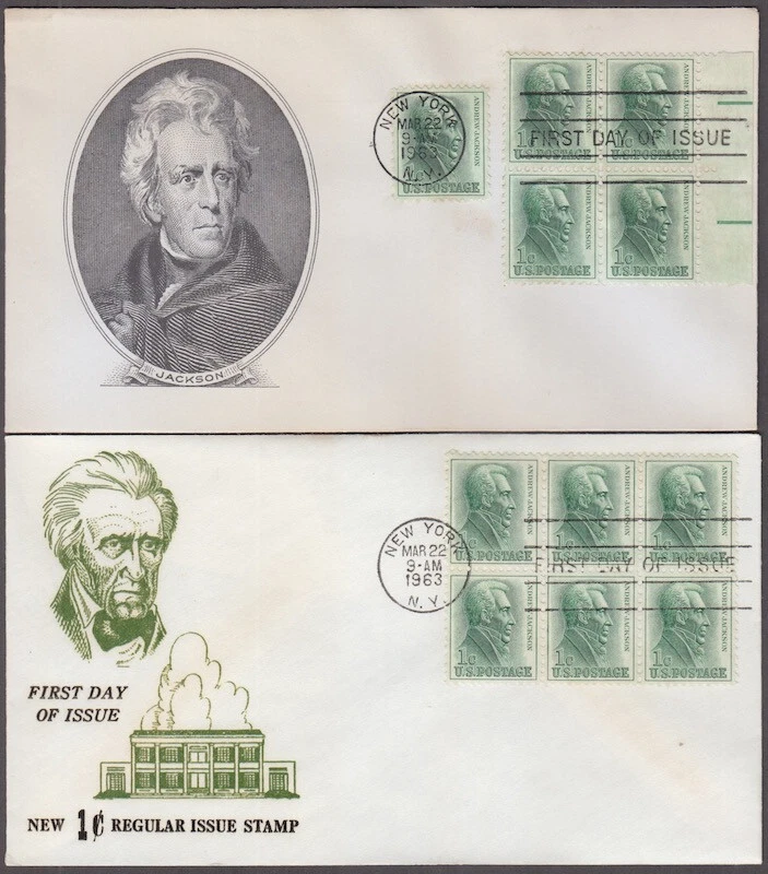 USA # 1209 SET of 2 DIFF FDC CACHETS - ANDREW JACKSON PORTRAIT by MORITZ FUERST - Image 1 of 1