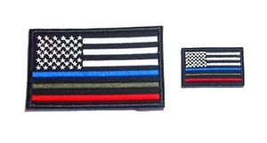 Bandiera USA blu rossa linea verde polizia vigili del fuoco ESERCITO toppa ricamata 2 pezzi - Foto 1 di 1