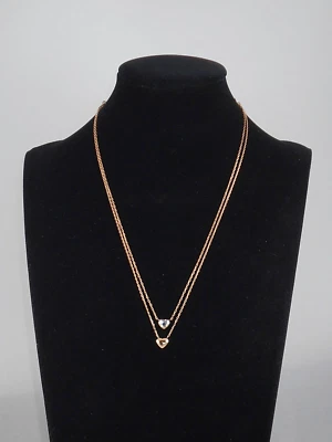 Fossil Rose Gold Stainless Double Heart Layer Convertible Necklace JOF00465 $68  - Image 1 of 4