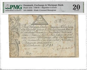 DENMARK 1 RIGSDALER COURANT 1791 P:A24c VF (20 PMG) VERY RARE - Picture 1 of 2
