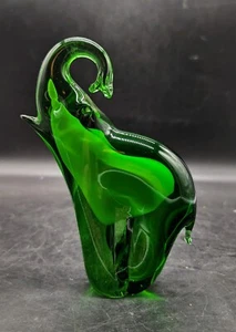 Vintage Venezia Murano Green Art Glass Elephant Trunk Up 6.5" - Picture 1 of 10