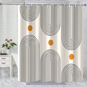 Boho Mid Century Shower Curtain Minimalist Abstract Arch Simple Sun Modern Mach - Picture 1 of 7