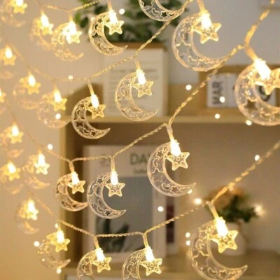 FIVO Moon Star String 30 Led 15FT Warm Lights Fairy Ramadan, Xmas, Wedding Decoration