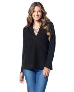 Laurie Felt Small Wrap Front Sweater with Long-Sleeves Black S - Picture 1 of 8