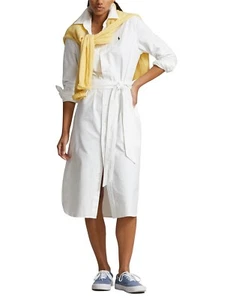 Polo Ralph Lauren Long Sleeve Belted Cotton OxfordShirt Dress US2/AU6-8/S white - Picture 1 of 18