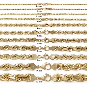 14 Karat Gelbgold einfarbig diamantgeschliffene Seilkette Halskette 18 Zoll 1,5 mm bis 4 mm - Bild 1 von 17