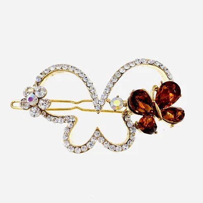 WOMENS Butterfly Hair Clip Hairpin Rhinestone Crystal Elegant Unique Brown R15 - Image 1 of 3