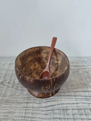 Juego de cuchara con cáscara de coco para servir comida sopa natural vintage hecha a mano ecológica Foto 1 de 4