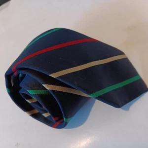 Vintage Lands End Silk Necktie Red Blue Gold Green Striped 3.5"W x 48L - Picture 1 of 5