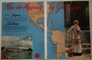 1937 now see America by Grace line cruise ship vintage two page color ad - Picture 1 of 1