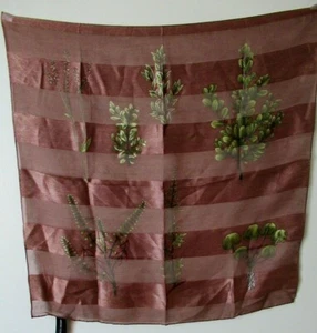 Adrienne Vittadini Chiffon 100% Silk Brown Floral 21” Square Scarf Necktie - Picture 1 of 8