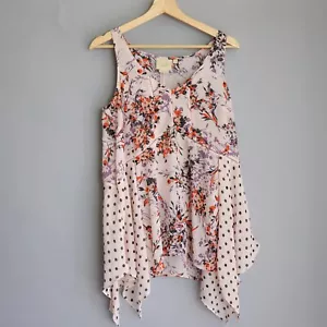 Anthropologie Vanessa Virgina Womens Top Medium Pink Floral Polka Dot Tank Sheer - Picture 1 of 8