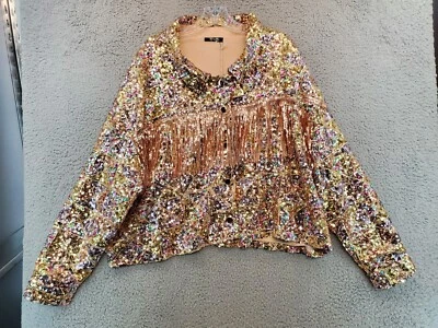 Miss Me Womens L Rose Gold Colorful Sequin Fringe Western Jacket Holidays 🎇NWT - Image 1 of 4