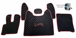 Set tappetini camion ecopelle nero rosso ricamo adatti per DAF XF 106 euro 6 - Foto 1 di 4