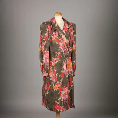 Vintage Tailored Dress 1980s Size 6 Silk Prada Flower Decorations - Image 1 of 4