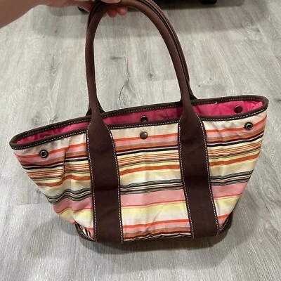 J. Bolso de mano Crew vintage de lona a rayas para mujer rosa amarillo Foto 1 de 4
