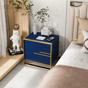 Blue double drawer smart bedside table with wireless charging + USB + speaker - Picture 1 of 13