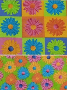 23"  REMNANT  Daisy Neon Pink Green Blue Orange Floral Flowers Cotton Fabric - Picture 1 of 2