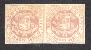 Venezuela: 1865; Scott 018, horizontal pair Mint not gum, complete edges, EBV764 - Picture 1 of 2
