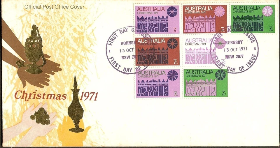 1971 Australia 7c Christmas Block of 7 on APO FDC - Image 1 of 1