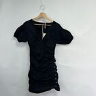Free People Ruched Button Detail Mini Dress. Black. Xs.  New With Tags.