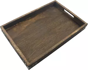 14 Inches Wooden Serving Tray with Handles, Rustic Paulownia Wood Coffee Table - Picture 1 of 12
