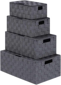 Cestino Portaoggetti Tessuto, Scatola Portaoggetti Tessuto, Cestino Scatola Tessuto Nylon con Coperchio, Grigio W - Foto 1 di 12