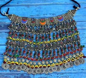 Largo Alta Calidad Gargantilla Kuchi Afgana Collar Joyería Tribal Danza Multicolor - Imagen 1 de 6