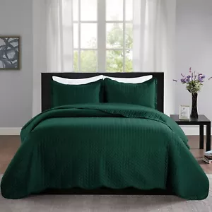 3 Piece Emerald Quilted Bedspread Twin Queen King Embossed Coverlet Bed Throws - Picture 1 of 60