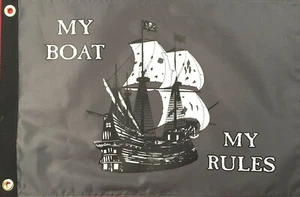 MY BOAT MY RULES Bandera Pirata Novedad Regalo 12x18 ojales 2 caras #537 Flappin - Imagen 1 de 2