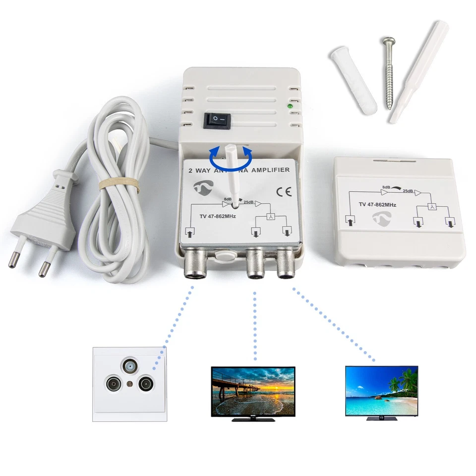 Antennenverstärker Kabelfernsehen Signalverstärker Kabel TV 2-fach Verstärker 25 - Bild 1 von 4