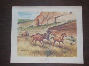 "Wild Horses" Lithograph by Stanley M. Long - 1956 D.A.C. N.Y. 11" x 14" Printed - Picture 1 of 6