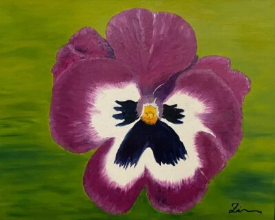 Ölbild "Stiefmütterchen" Holzrahmen Bild Zeichnung Gemälde Original Dekoration - Bild 1 von 2