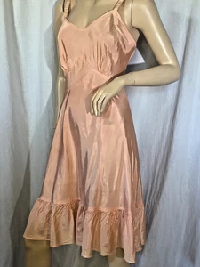 Vintage Full Slip 50er Kleid Peach Fit Flare Rockabilly Rüschen Leona 36 M Taft - Bild 1 von 16