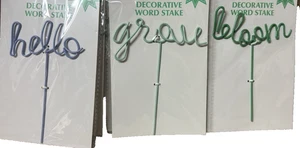 8pc Metal Garden Stakes Yard Art Word Sign Lawn Decoration HELLO GROW BLOOM - Picture 1 of 4